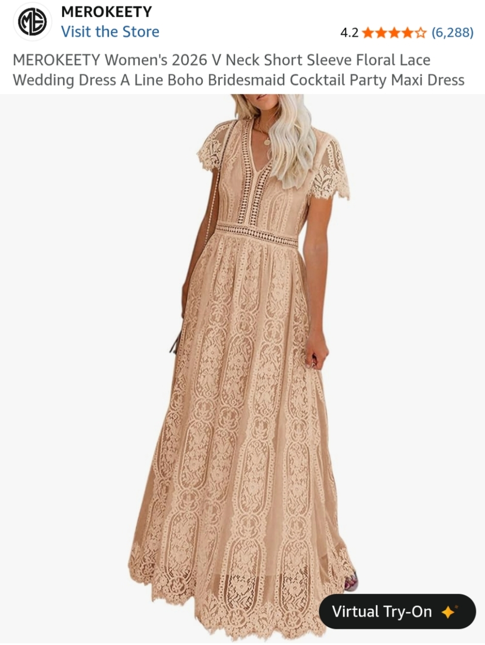 MEROKEETY Women's 2026 V Neck Short Sleeve Floral Lace Wedding Dress A Line Boho